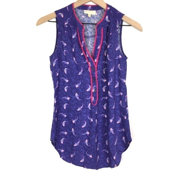 MODCLOTH Top Blouse Tank Sleeveless Stylista au Soleil Koi Fish Boho Size XXS - Picture 7 of 7